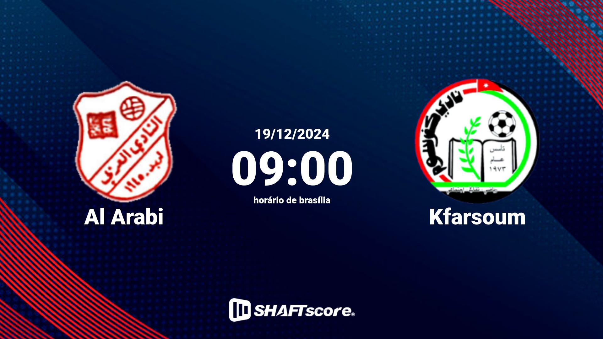 Estatísticas do jogo Al Arabi vs Kfarsoum 19.12 09:00