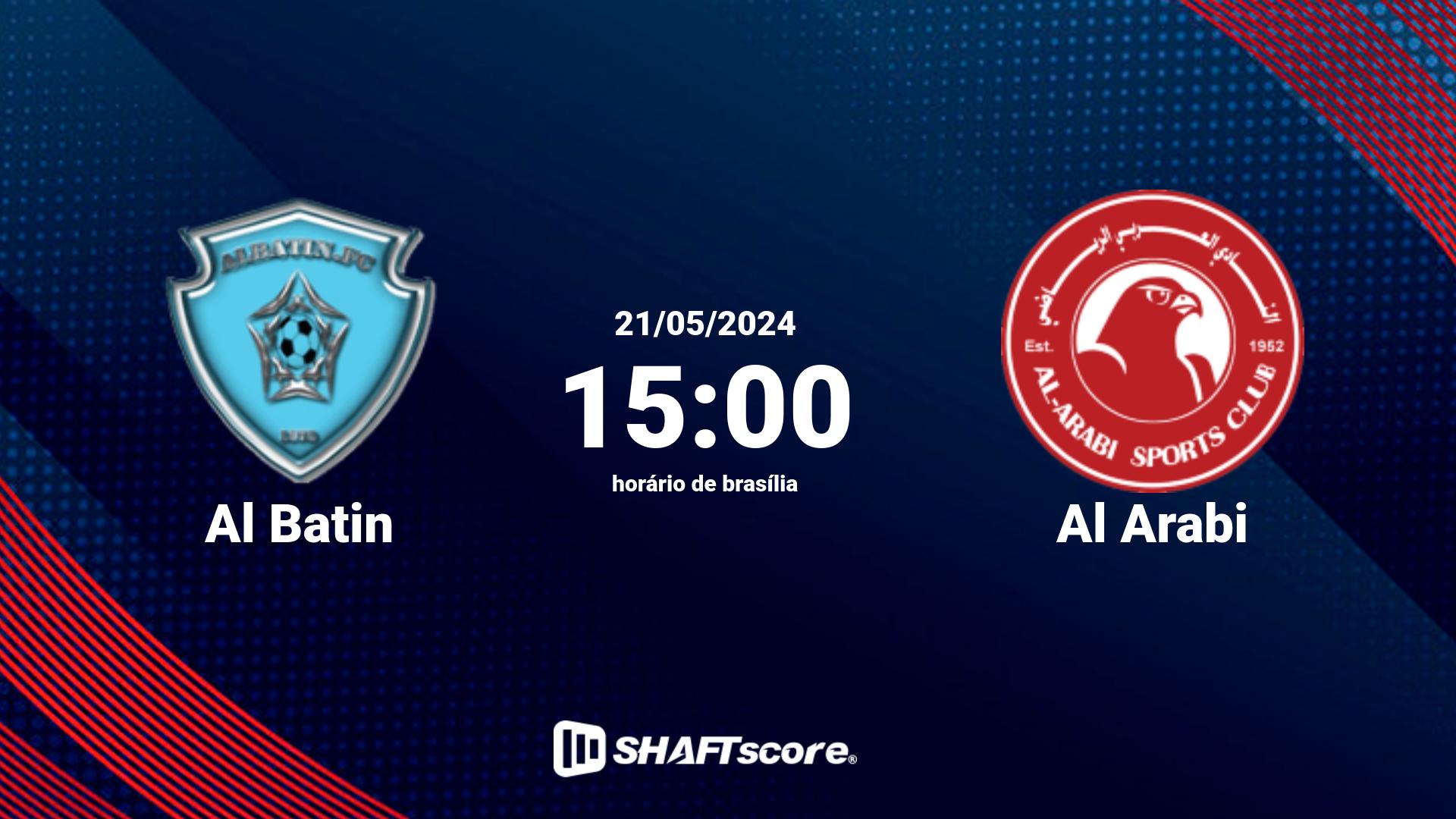 Estatísticas do jogo Al Batin vs Al Arabi 21.05 15:00