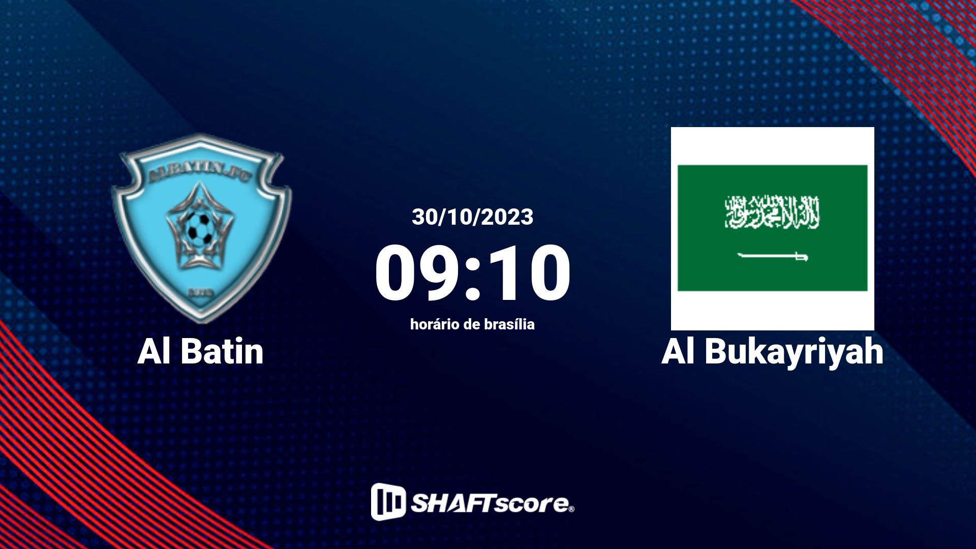 Estatísticas do jogo Al Batin vs Al Bukayriyah 30.10 09:10