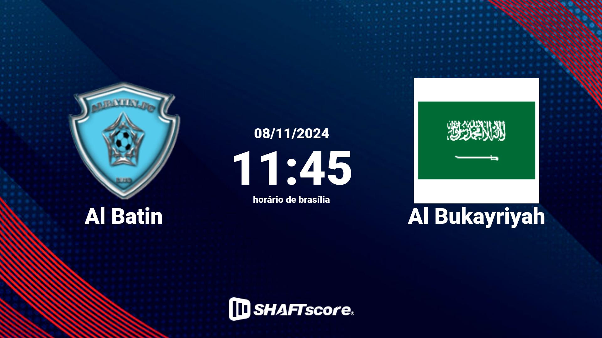 Estatísticas do jogo Al Batin vs Al Bukayriyah 08.11 11:45