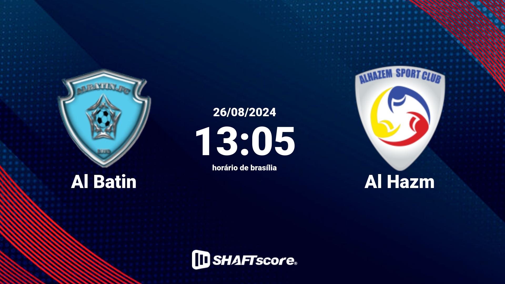 Estatísticas do jogo Al Batin vs Al Hazm 26.08 13:05