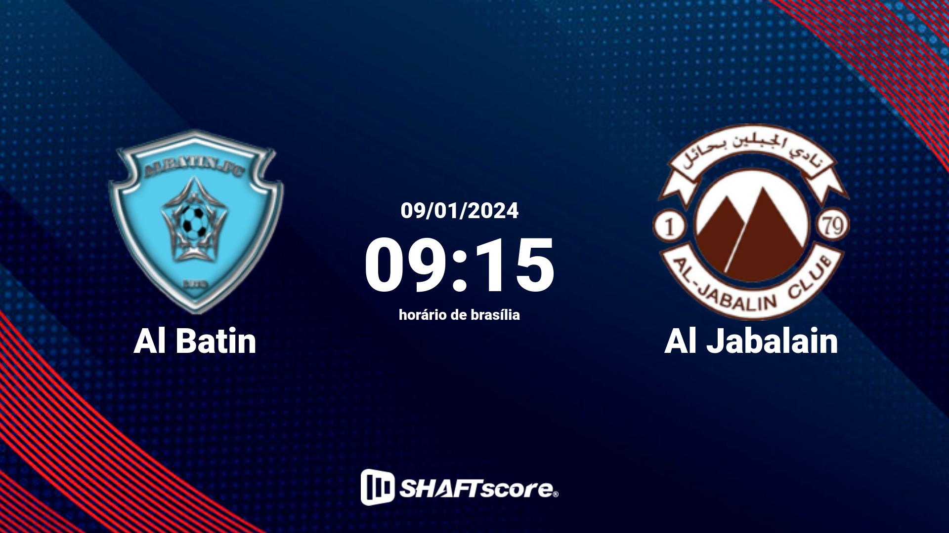 Estatísticas do jogo Al Batin vs Al Jabalain 09.01 09:15