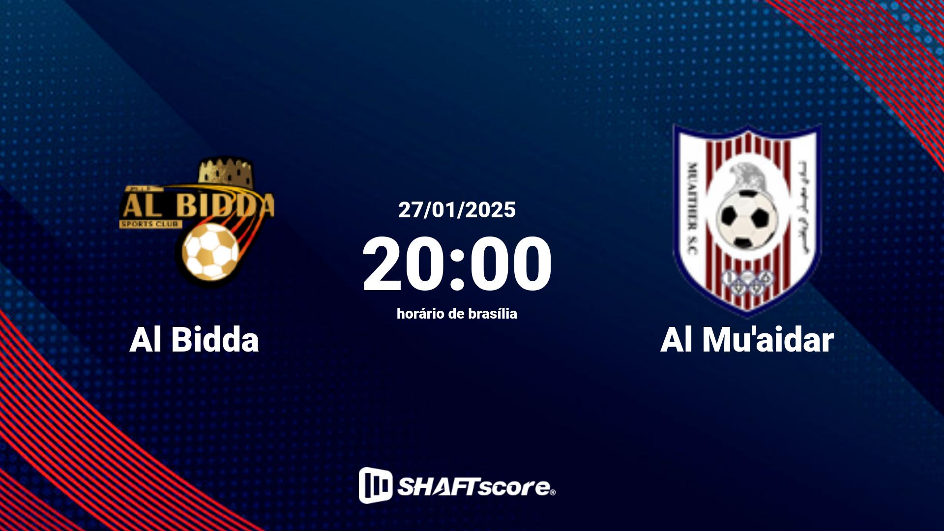 Estatísticas do jogo Al Bidda vs Al Mu'aidar 27.01 20:00