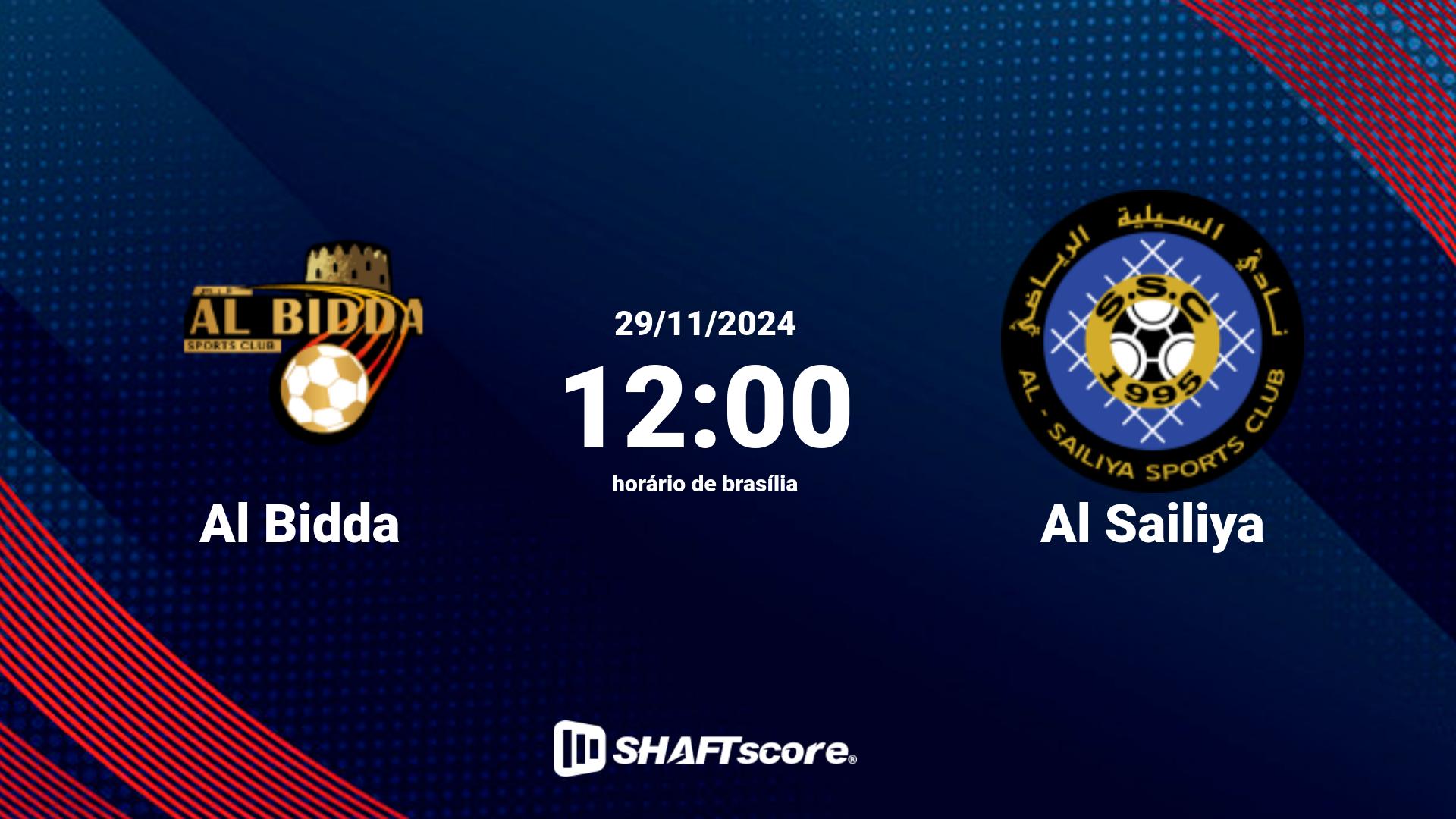 Estatísticas do jogo Al Bidda vs Al Sailiya 29.11 12:00