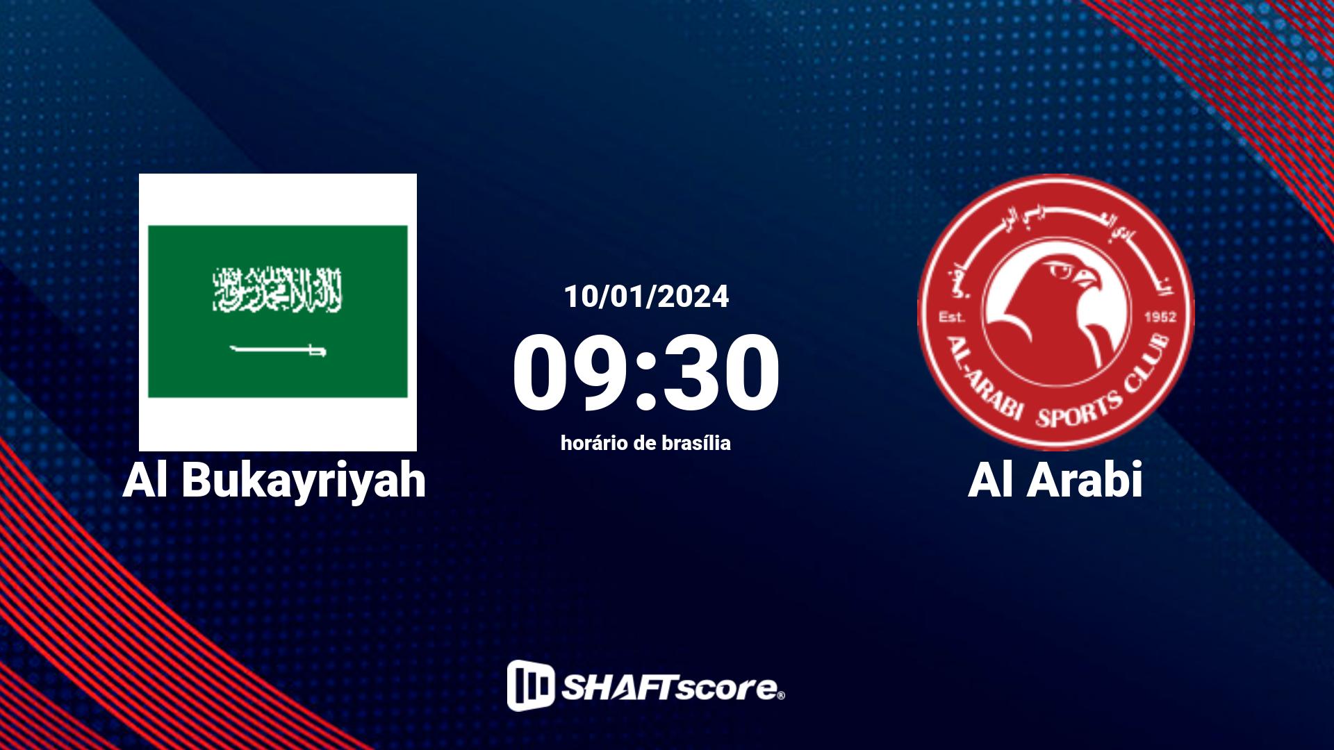 Estatísticas do jogo Al Bukayriyah vs Al Arabi 10.01 09:30