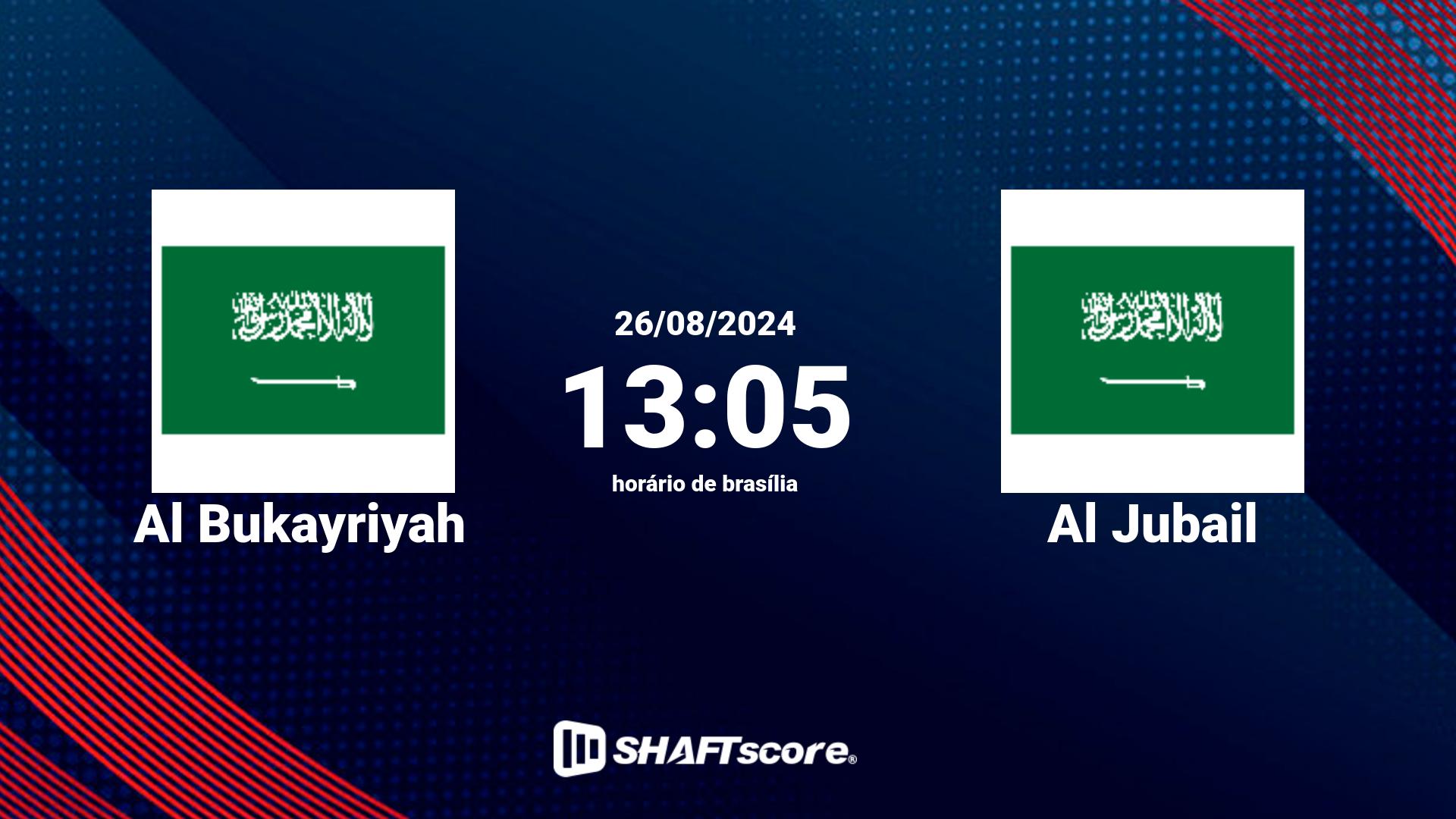 Estatísticas do jogo Al Bukayriyah vs Al Jubail 26.08 13:05