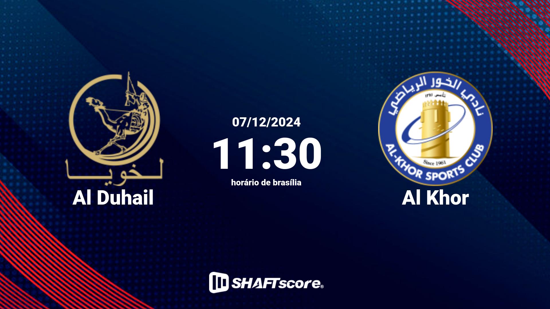 Estatísticas do jogo Al Duhail vs Al Khor 07.12 11:30