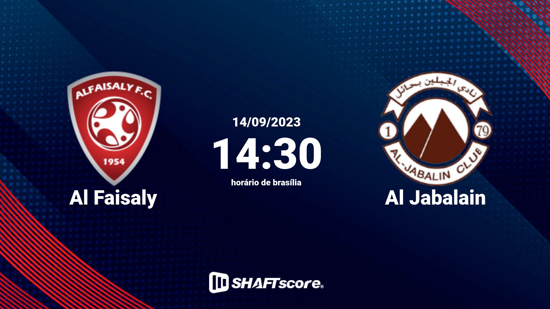 Estatísticas do jogo Al Faisaly vs Al Jabalain 14.09 14:30