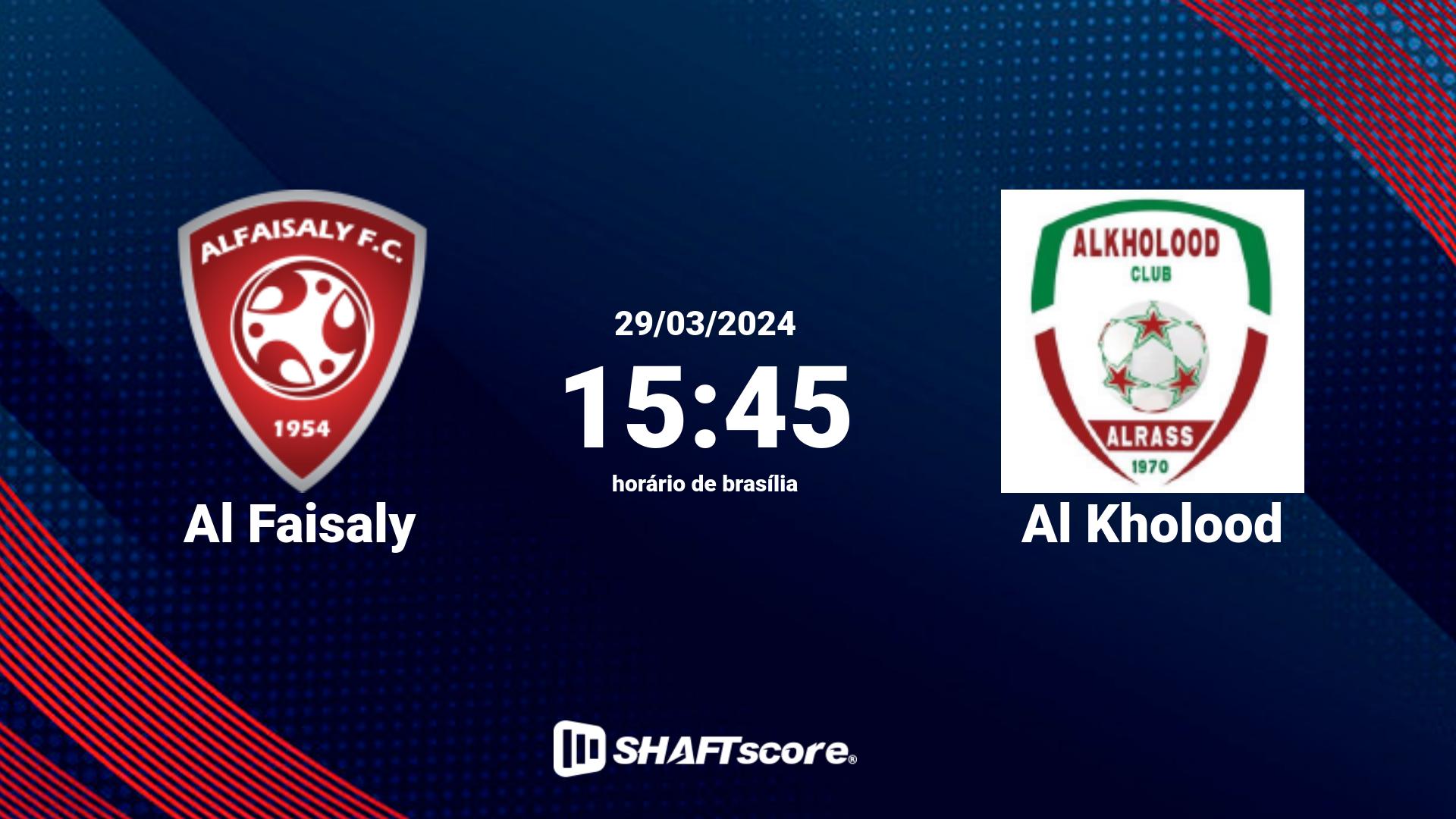 Estatísticas do jogo Al Faisaly vs Al Kholood 29.03 15:45