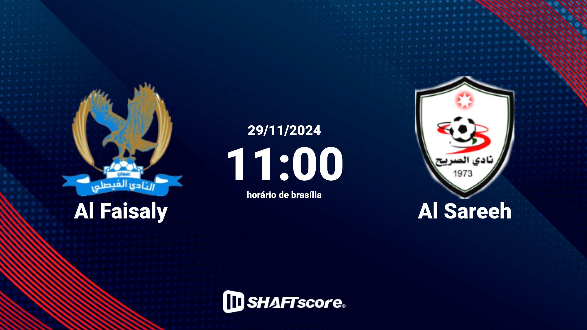 Estatísticas do jogo Al Faisaly vs Al Sareeh 29.11 11:00