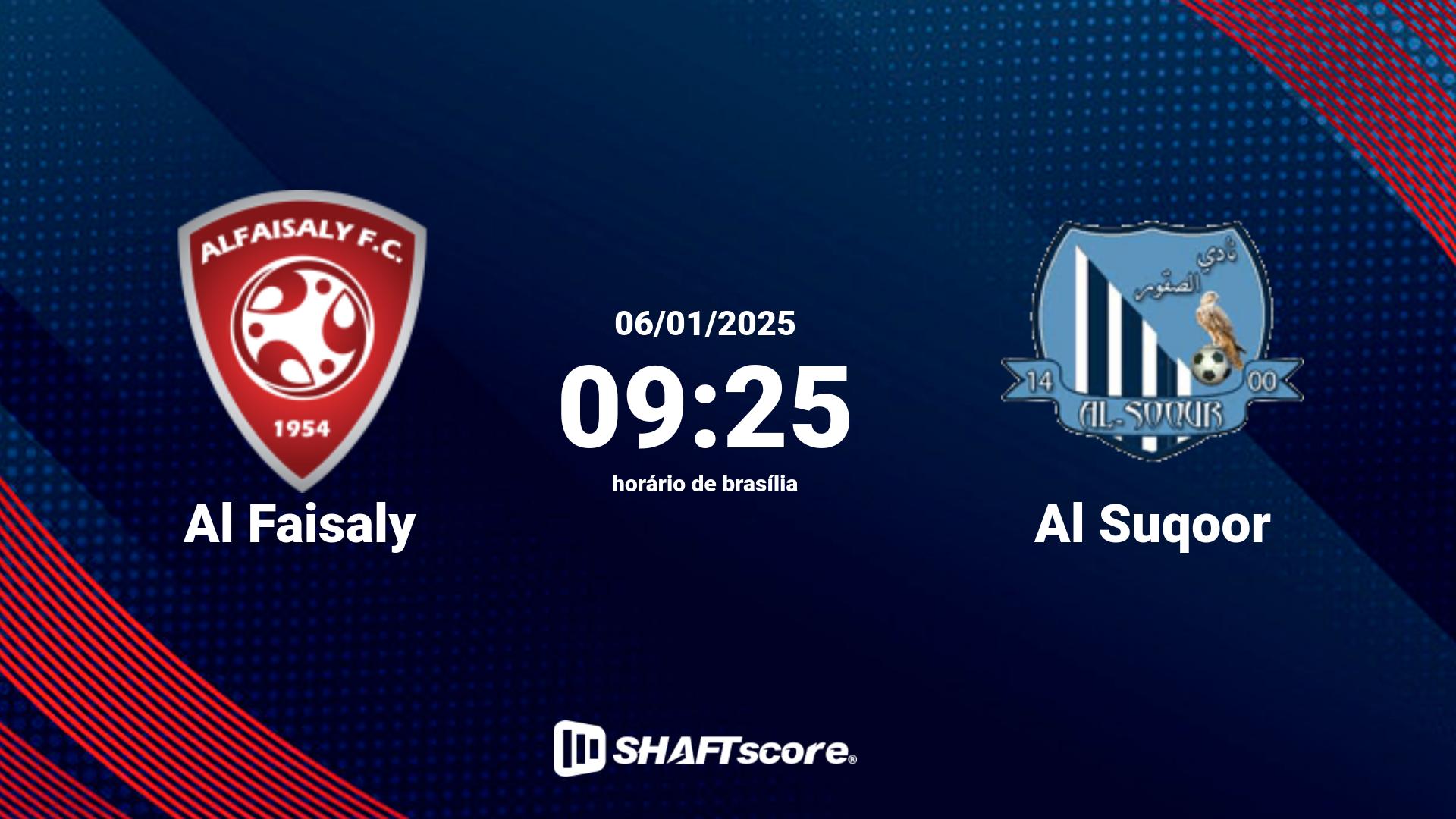 Estatísticas do jogo Al Faisaly vs Al Suqoor 06.01 09:25