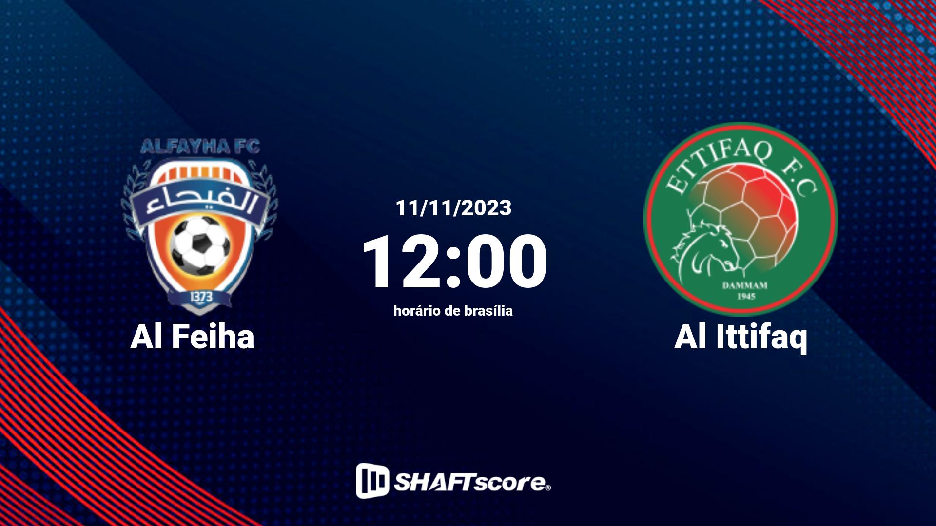 Estatísticas do jogo Al Feiha vs Al Ittifaq 11.11 12:00