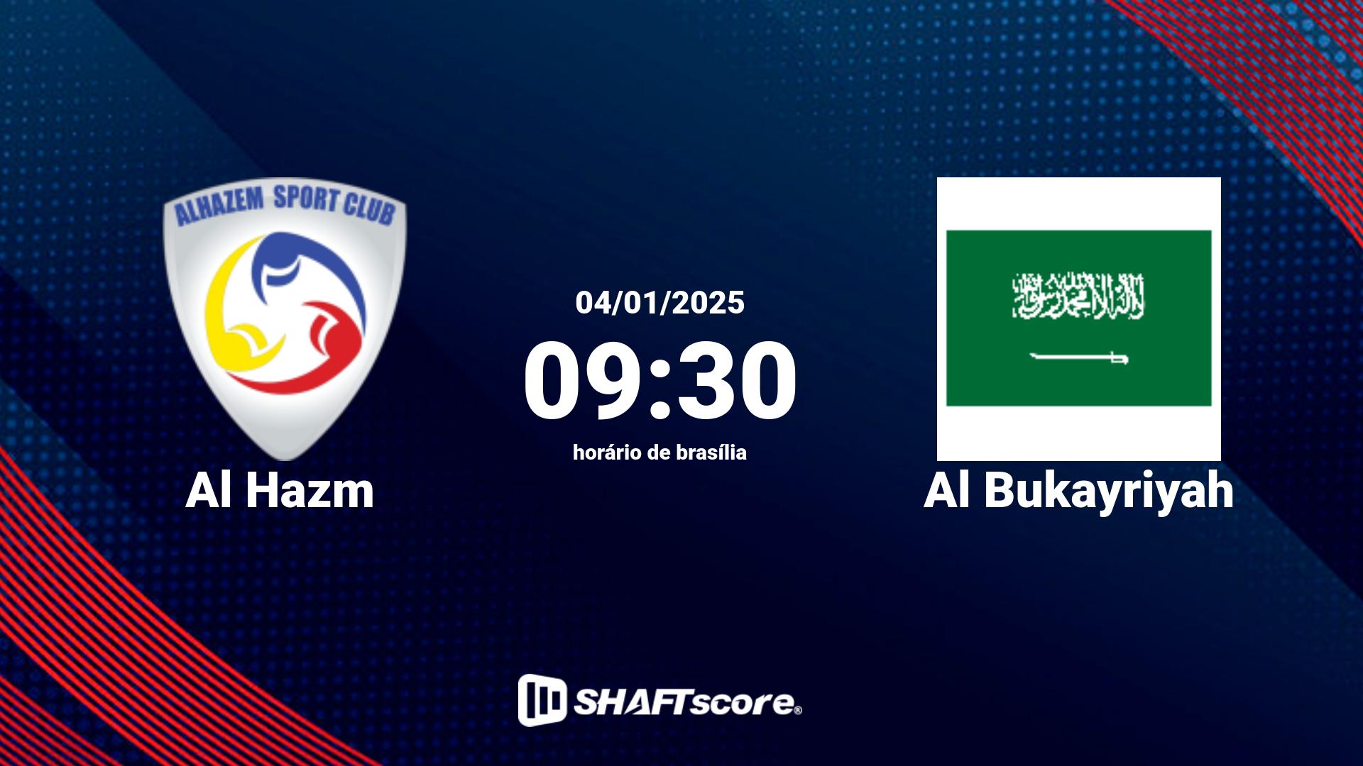 Estatísticas do jogo Al Hazm vs Al Bukayriyah 04.01 09:30