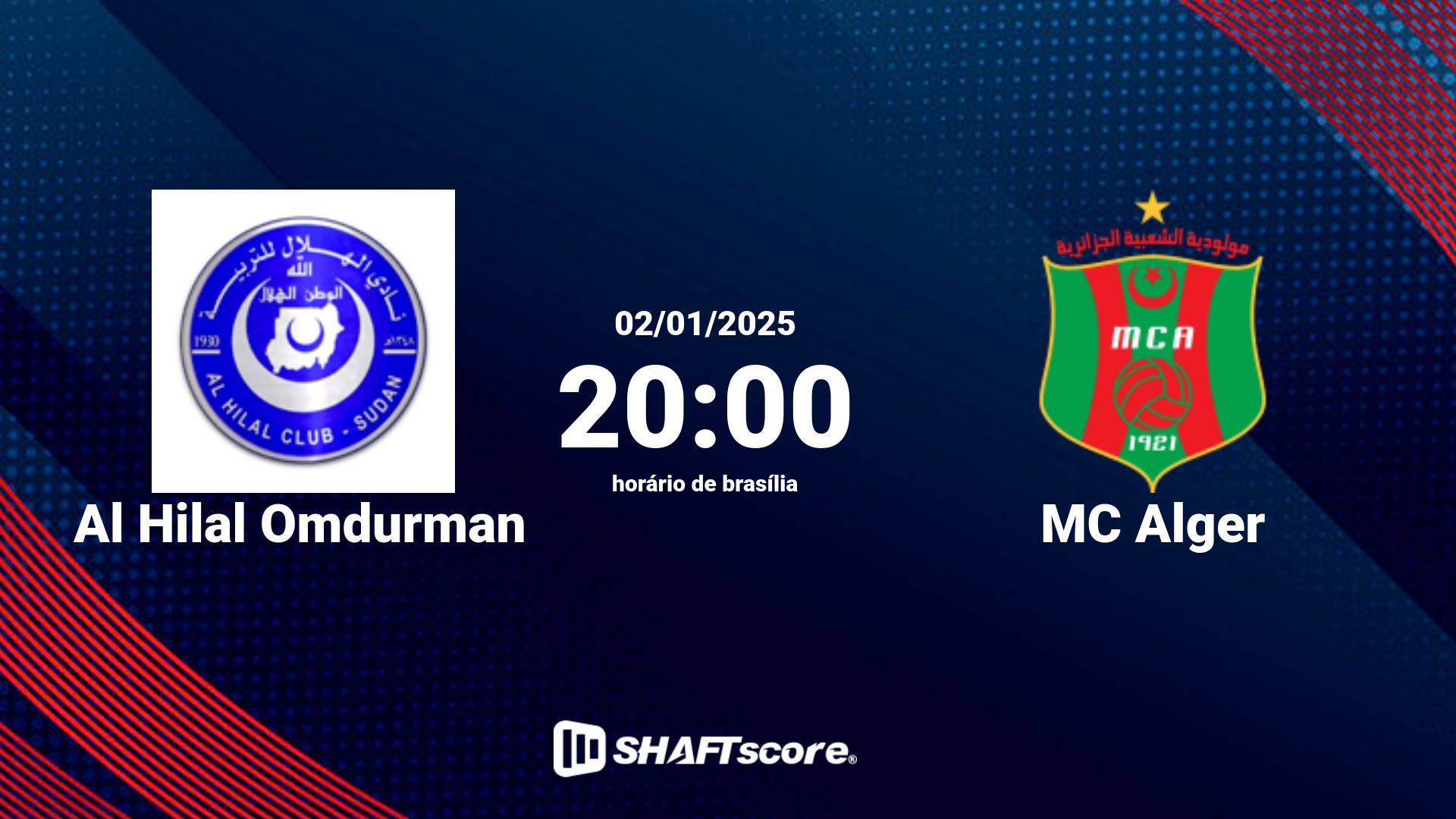 Estatísticas do jogo Al Hilal Omdurman vs MC Alger 02.01 20:00