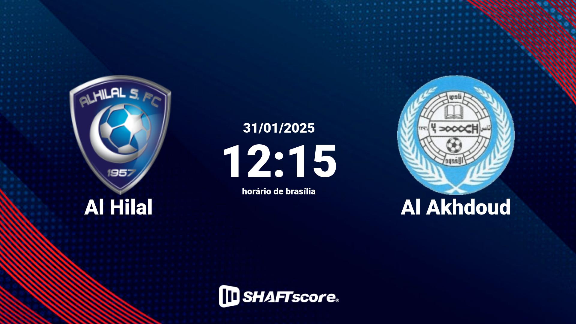 Estatísticas do jogo Al Hilal vs Al Akhdoud 31.01 12:15