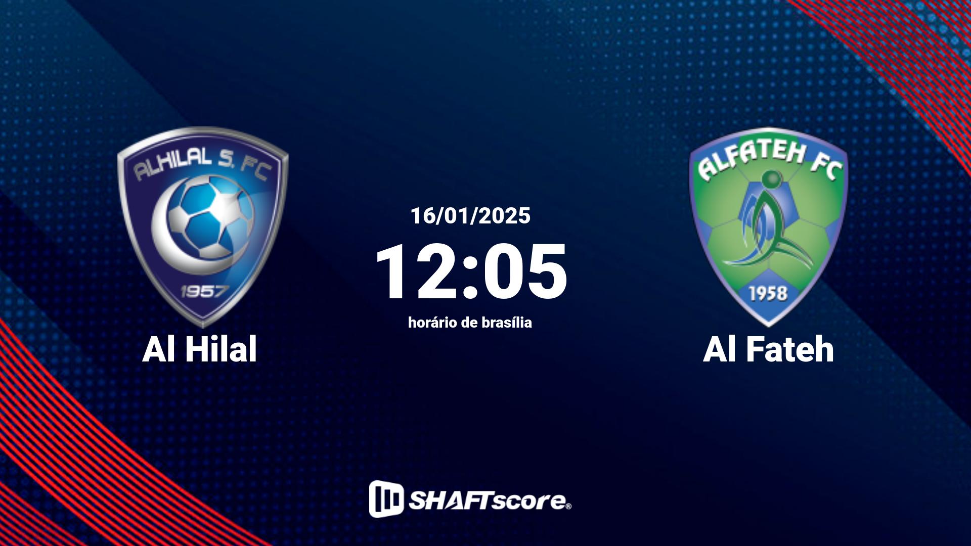 Estatísticas do jogo Al Hilal vs Al Fateh 16.01 12:05