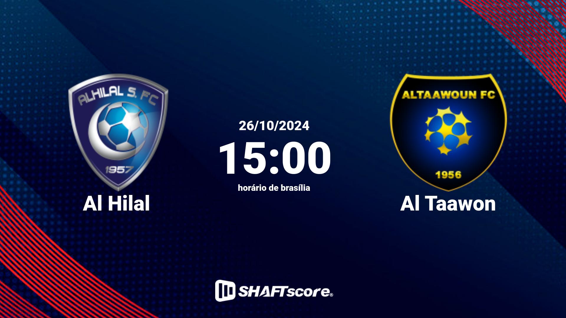 Estatísticas do jogo Al Hilal vs Al Taawon 26.10 15:00