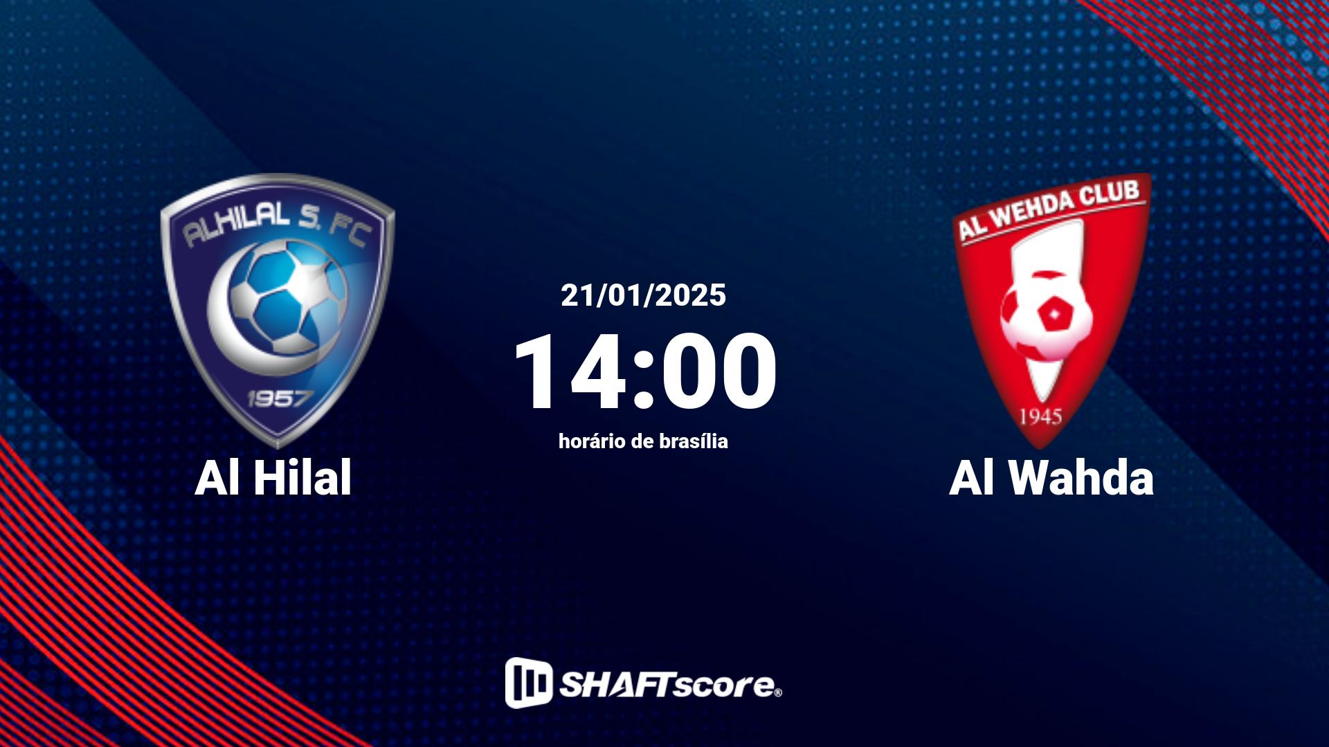 Estatísticas do jogo Al Hilal vs Al Wahda 21.01 14:00