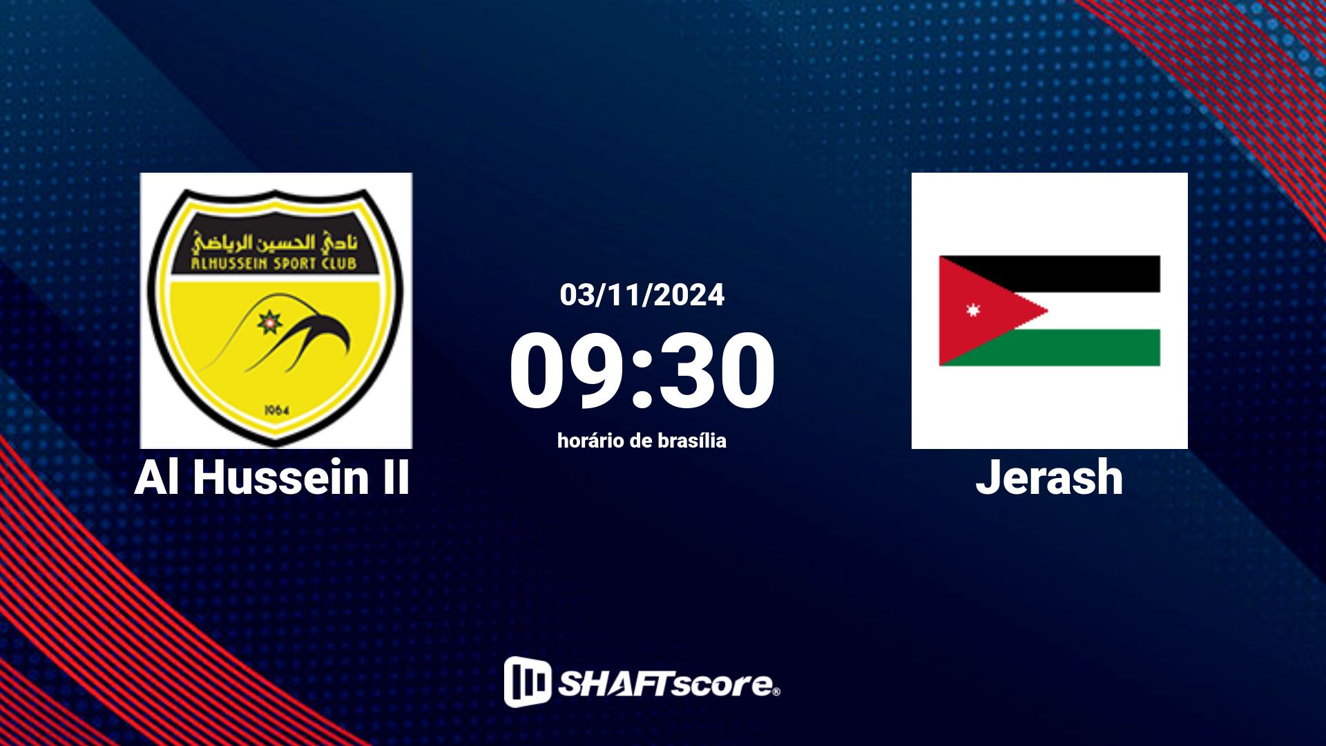 Estatísticas do jogo Al Hussein II vs Jerash 03.11 09:30