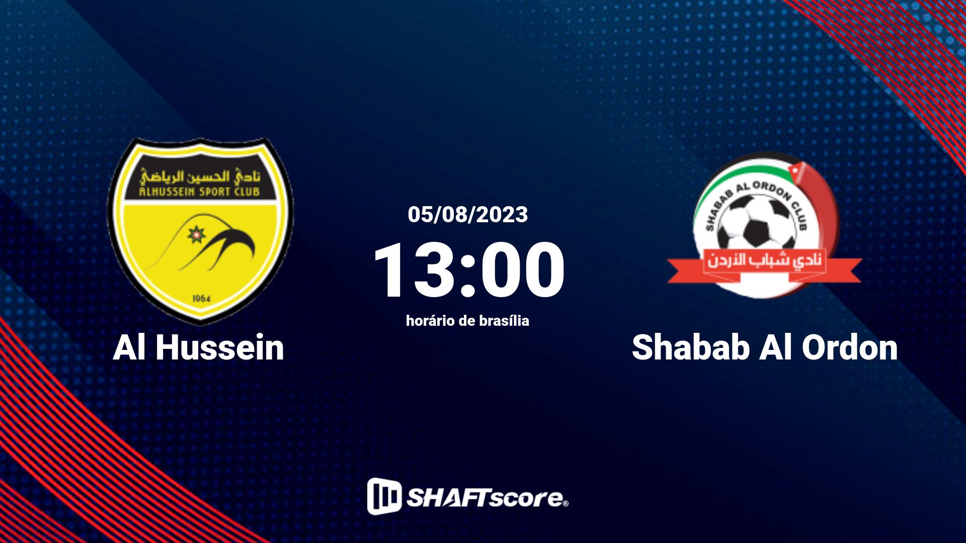 Estatísticas do jogo Al Hussein vs Shabab Al Ordon 05.08 13:00