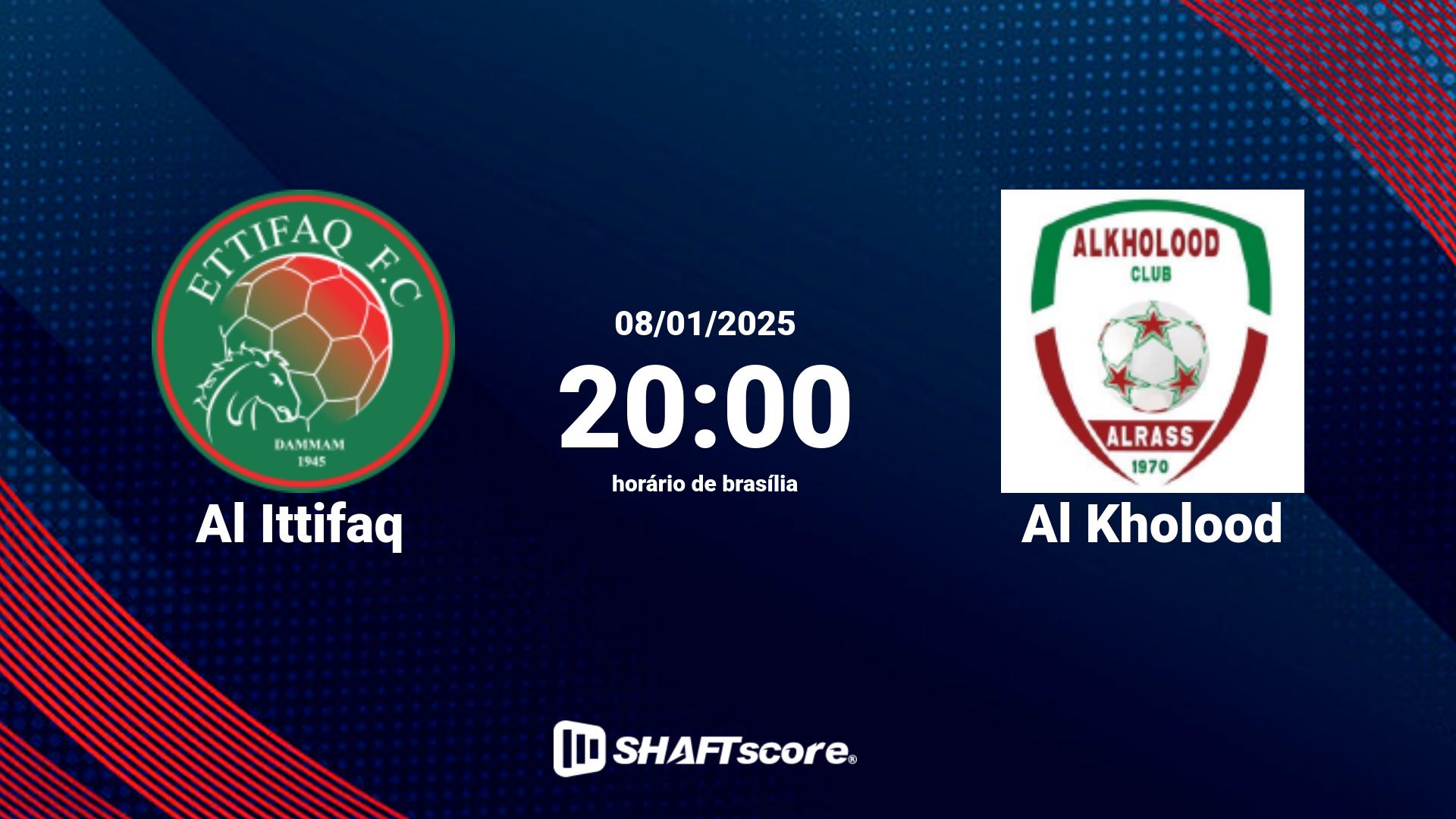 Estatísticas do jogo Al Ittifaq vs Al Kholood 08.01 20:00