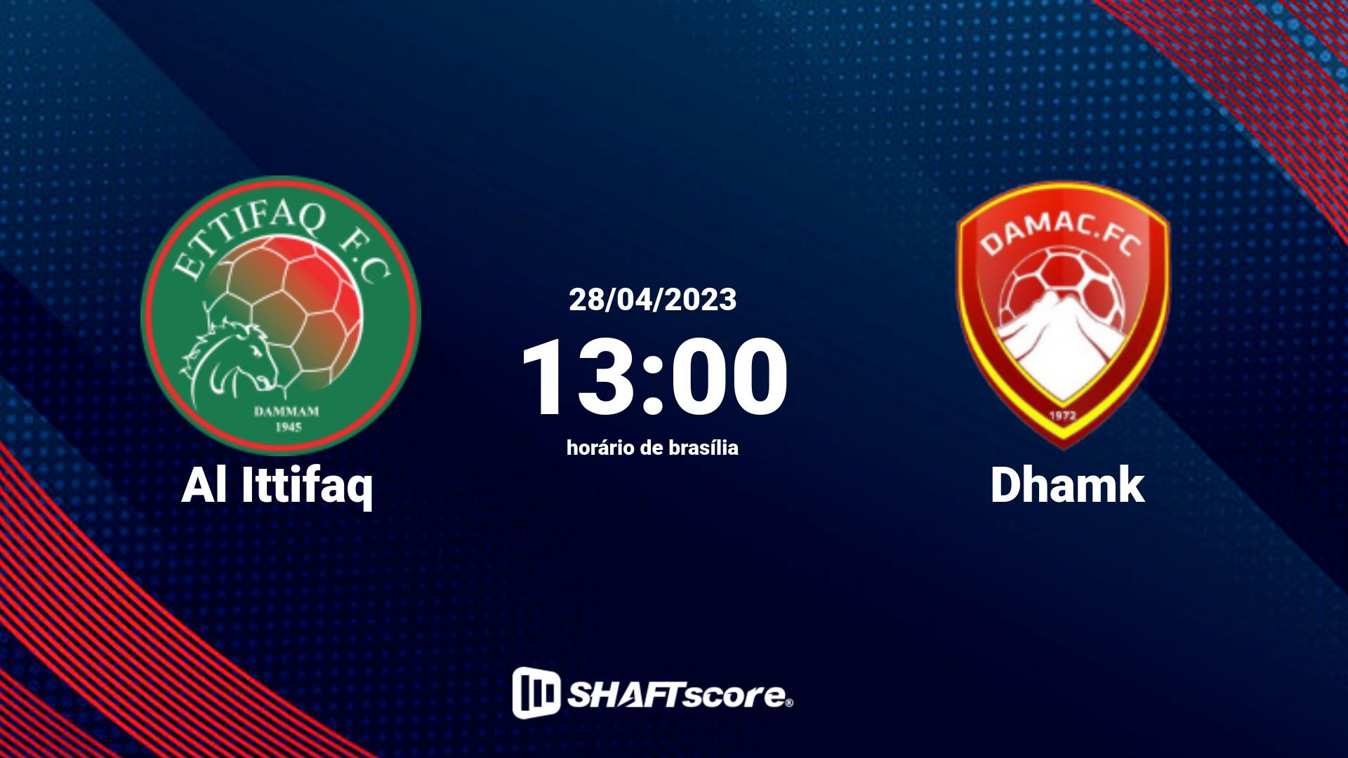 Estatísticas do jogo Al Ittifaq vs Dhamk 28.04 13:00