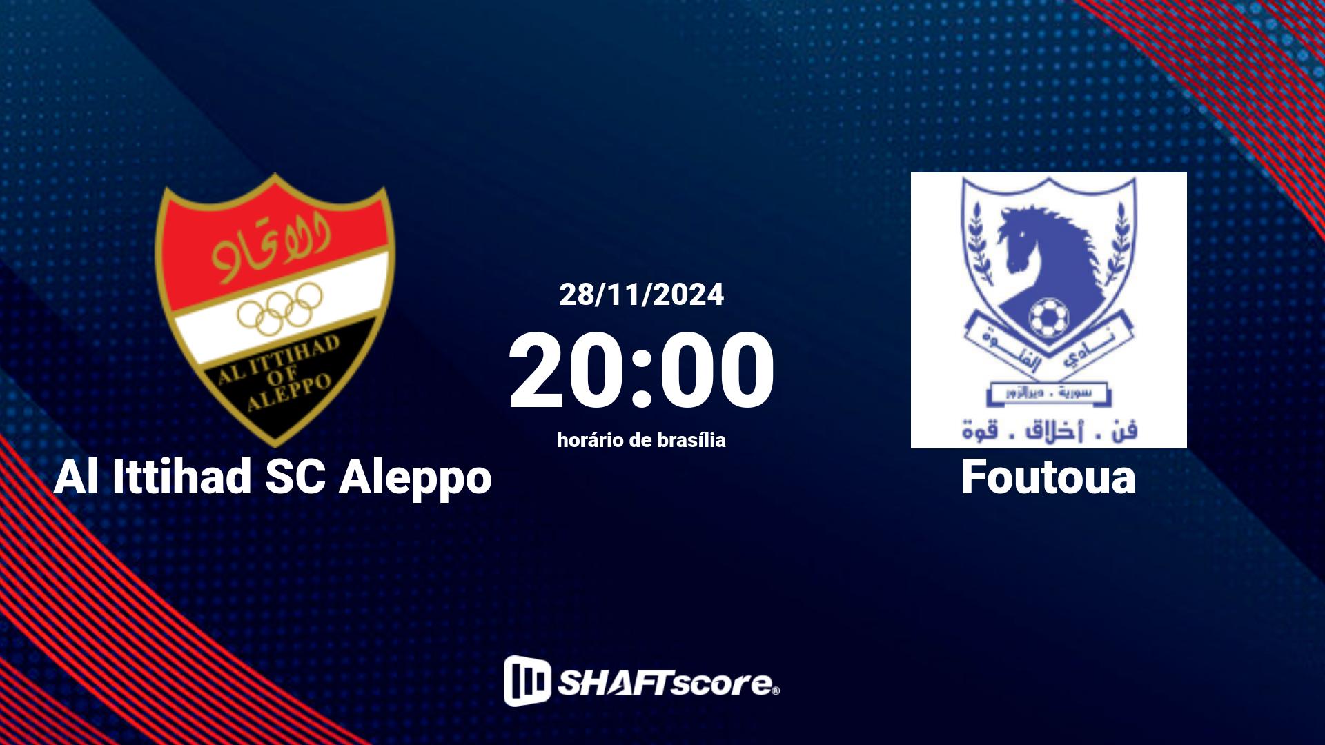 Estatísticas do jogo Al Ittihad SC Aleppo vs Foutoua 28.11 20:00