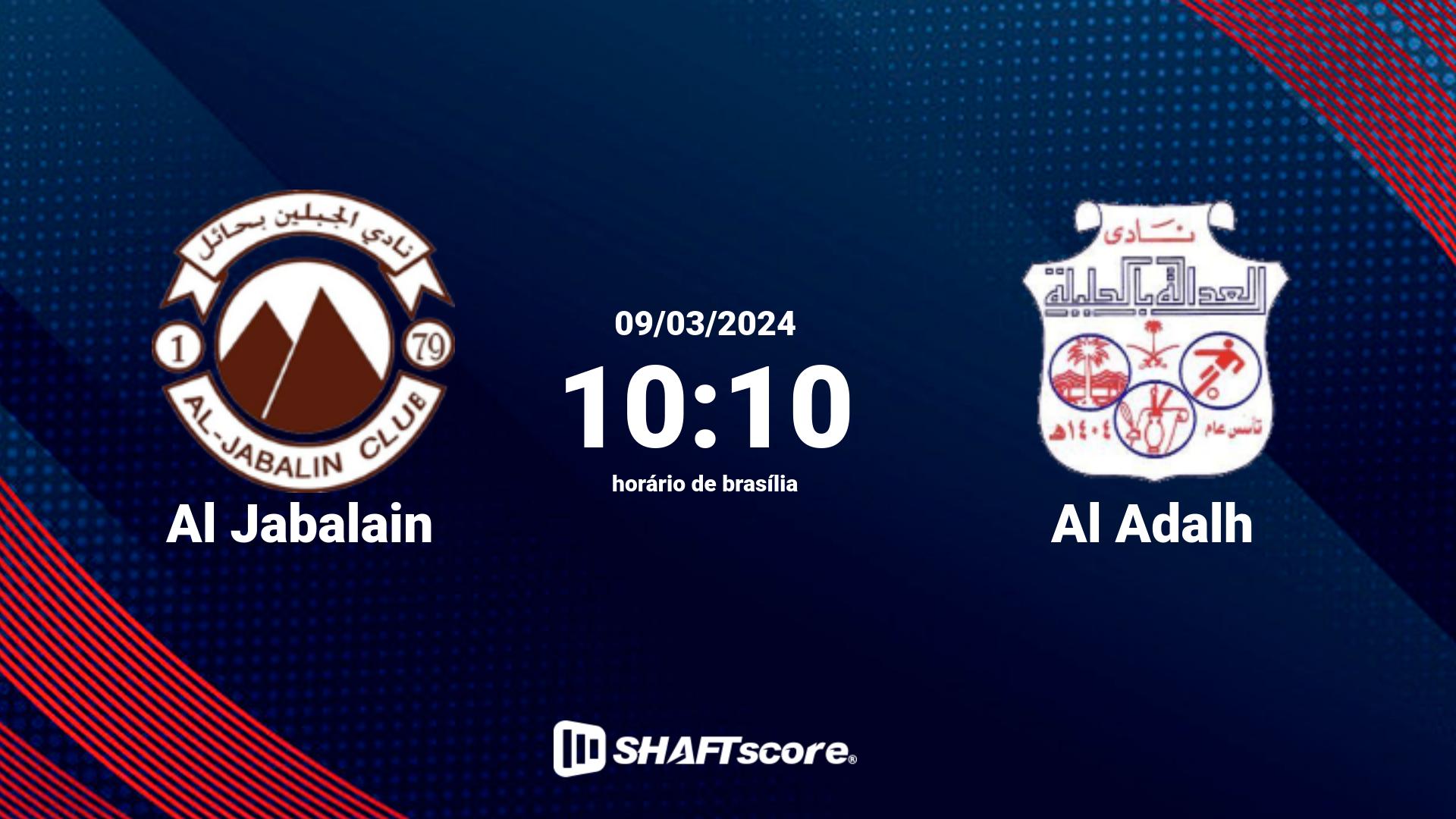 Estatísticas do jogo Al Jabalain vs Al Adalh 09.03 10:10