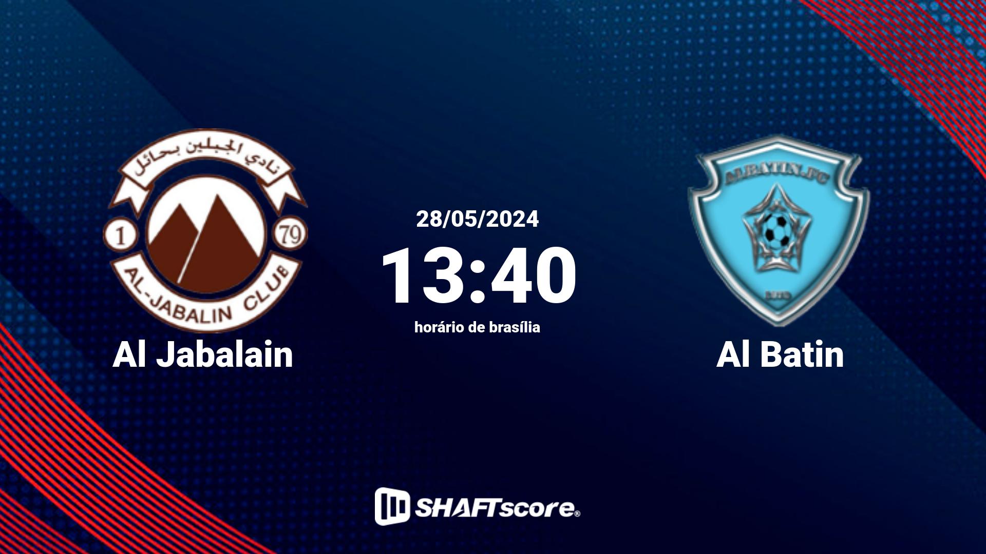 Estatísticas do jogo Al Jabalain vs Al Batin 28.05 13:40