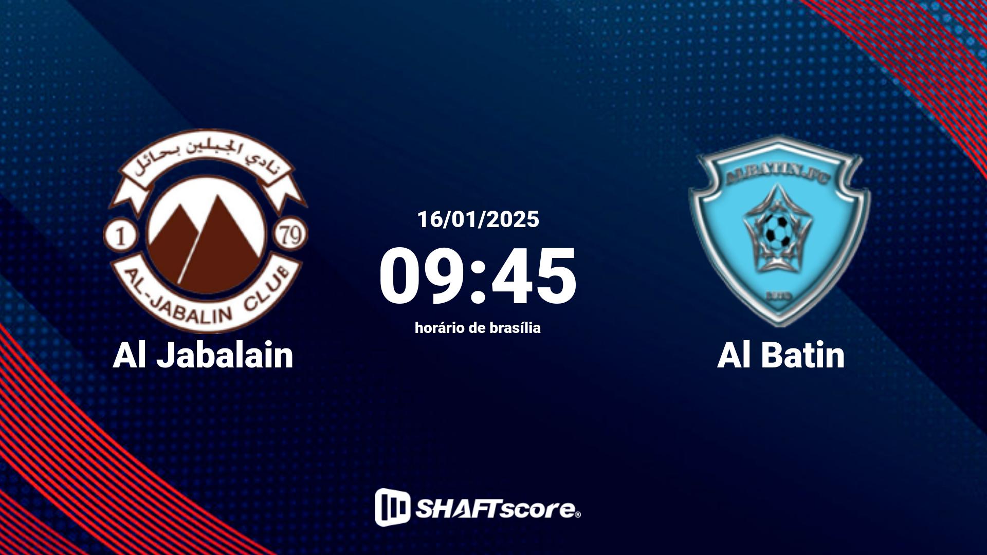 Estatísticas do jogo Al Jabalain vs Al Batin 16.01 09:45