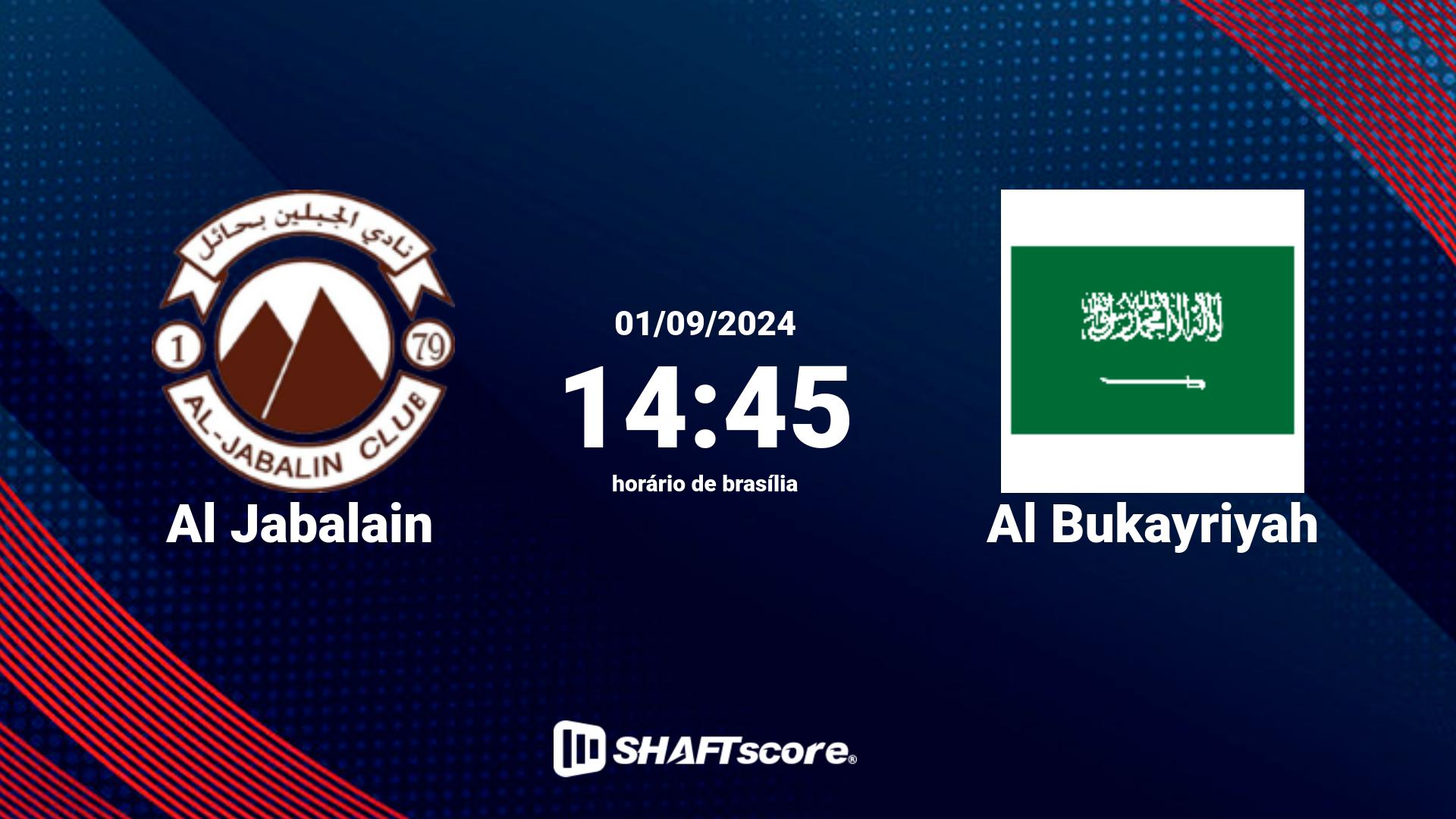 Estatísticas do jogo Al Jabalain vs Al Bukayriyah 01.09 14:45