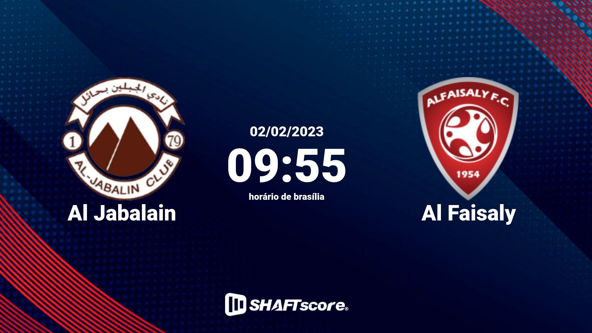 Estatísticas do jogo Al Jabalain vs Al Faisaly 02.02 09:55