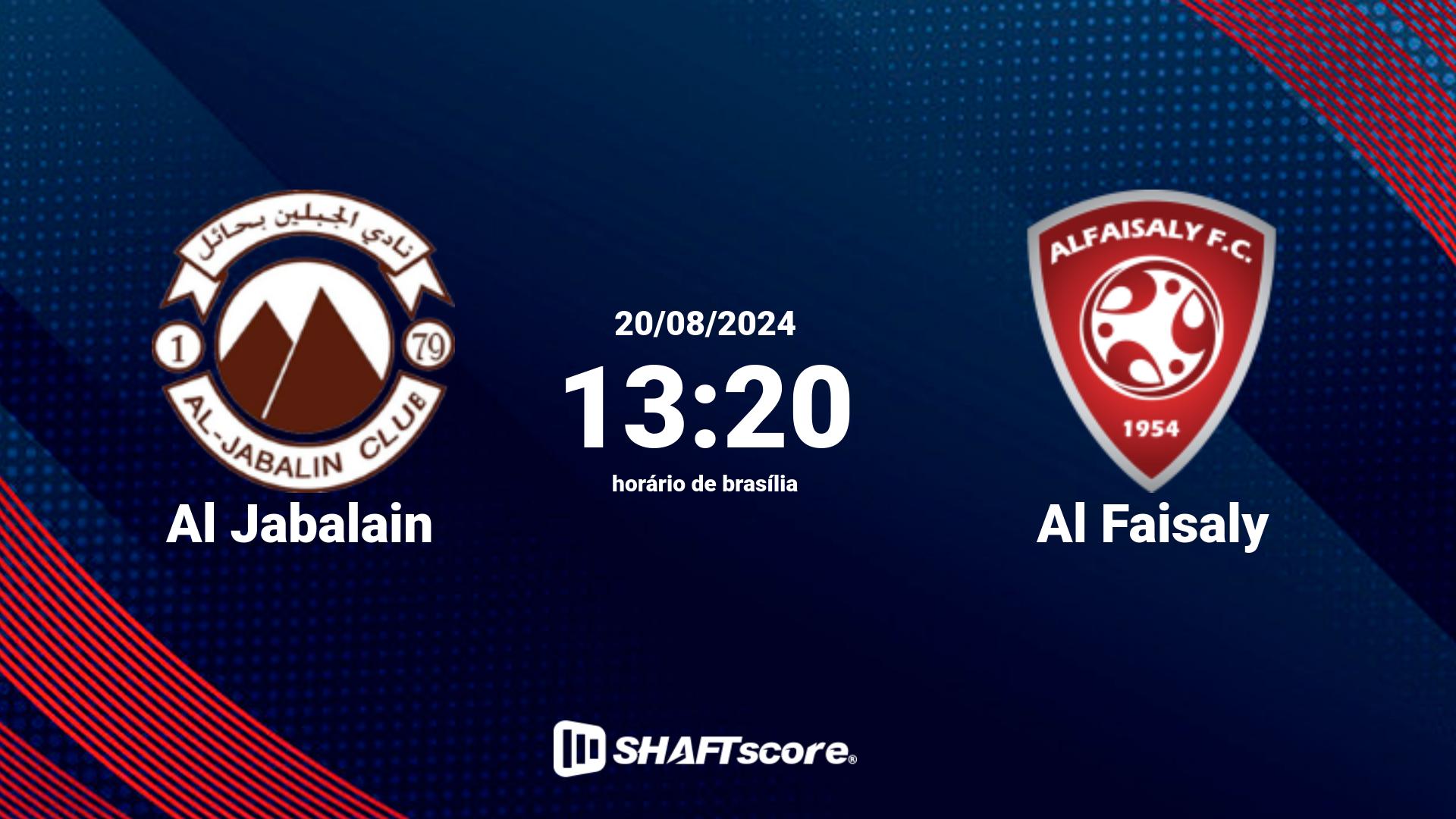 Estatísticas do jogo Al Jabalain vs Al Faisaly 20.08 13:20