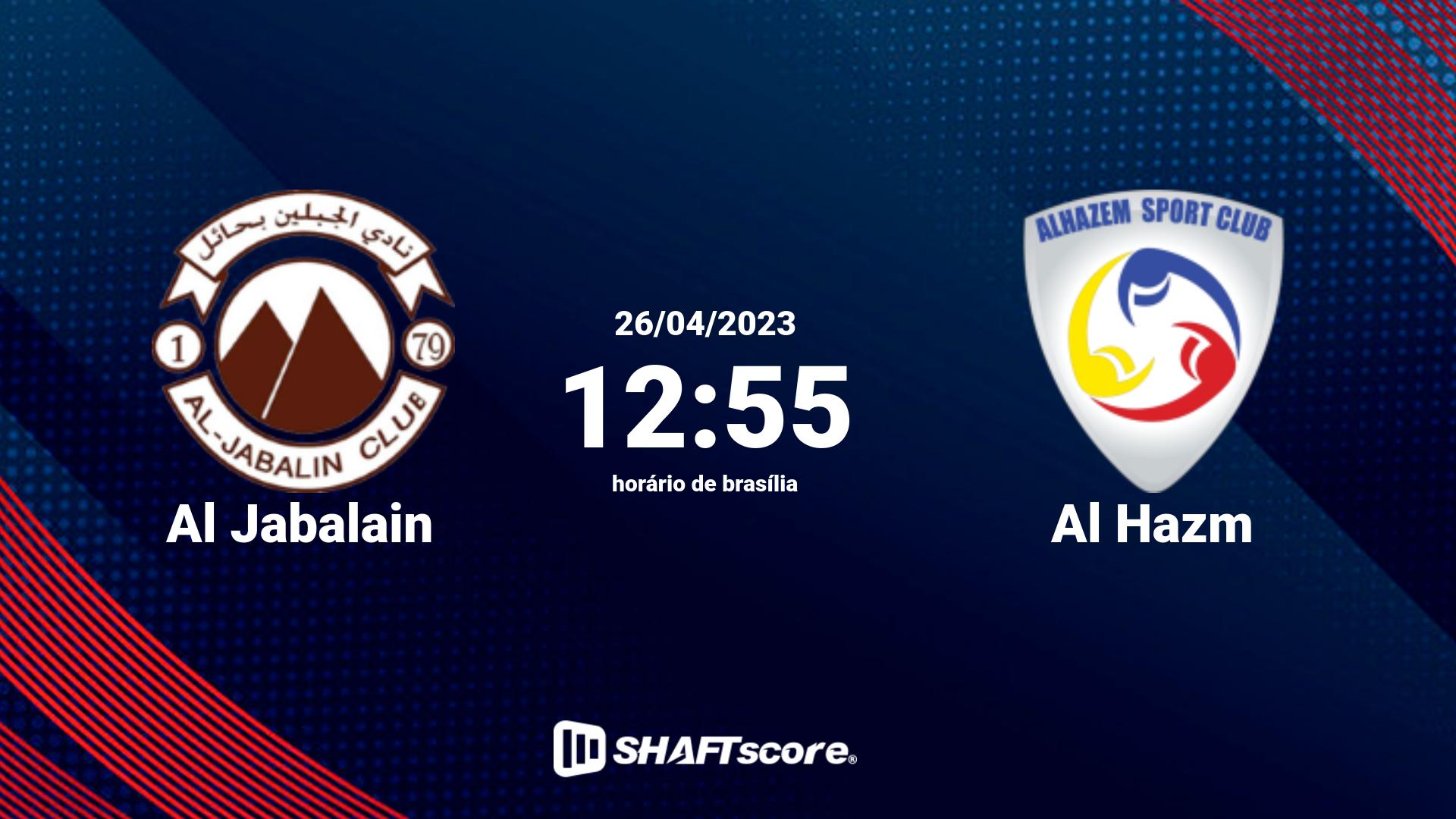 Estatísticas do jogo Al Jabalain vs Al Hazm 26.04 12:55