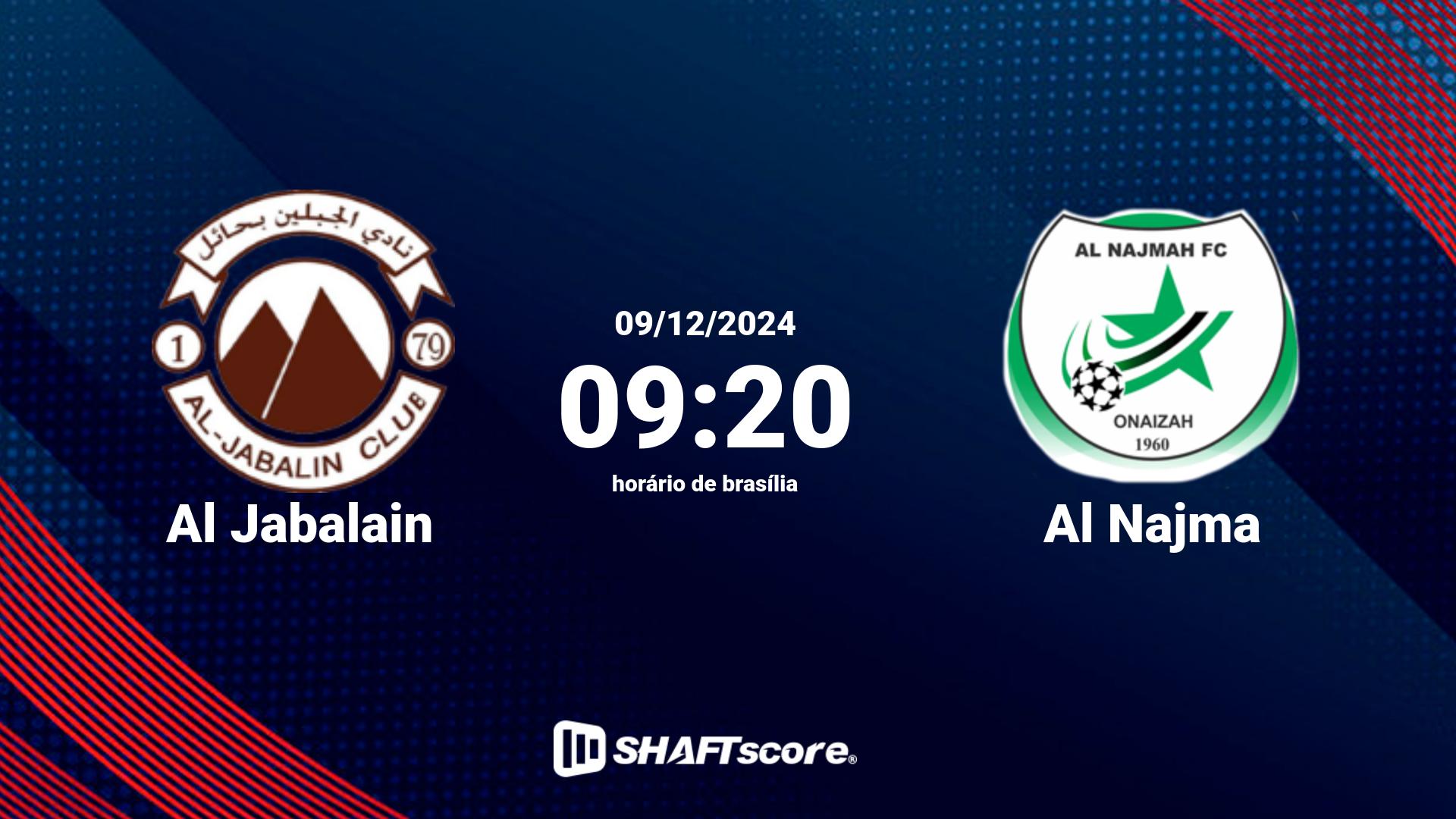 Estatísticas do jogo Al Jabalain vs Al Najma 09.12 09:20