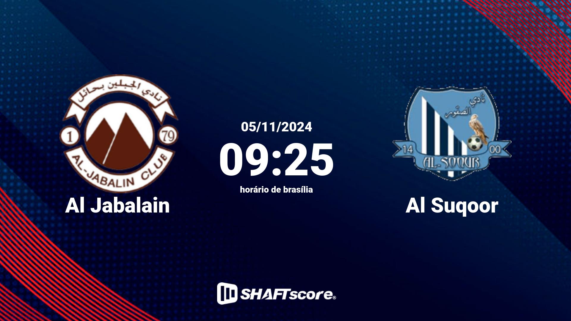 Estatísticas do jogo Al Jabalain vs Al Suqoor 05.11 09:25