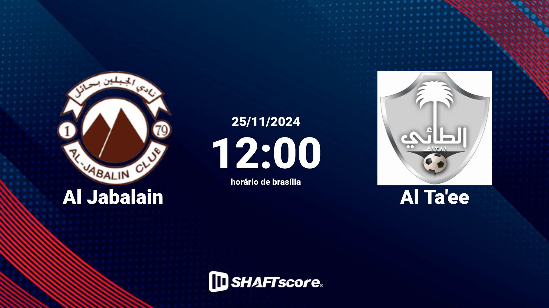 Estatísticas do jogo Al Jabalain vs Al Ta'ee 25.11 12:00