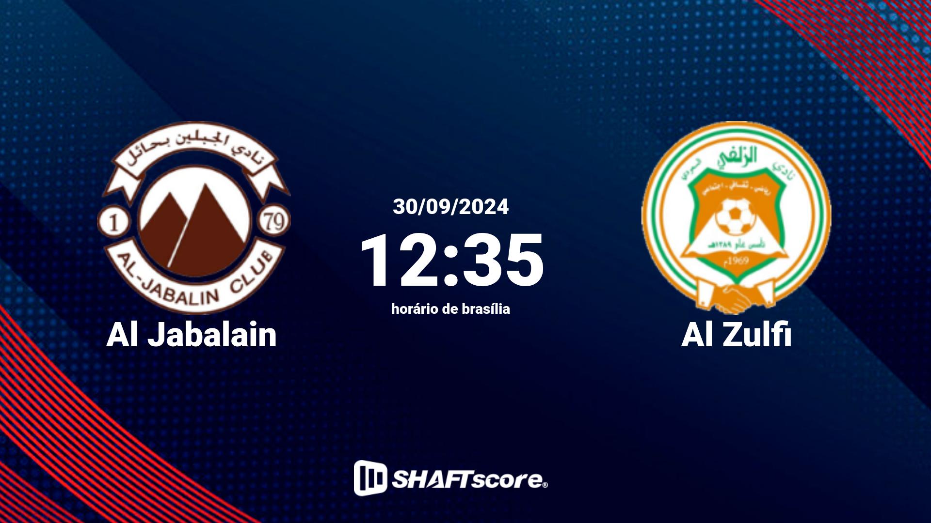 Estatísticas do jogo Al Jabalain vs Al Zulfi 30.09 12:35