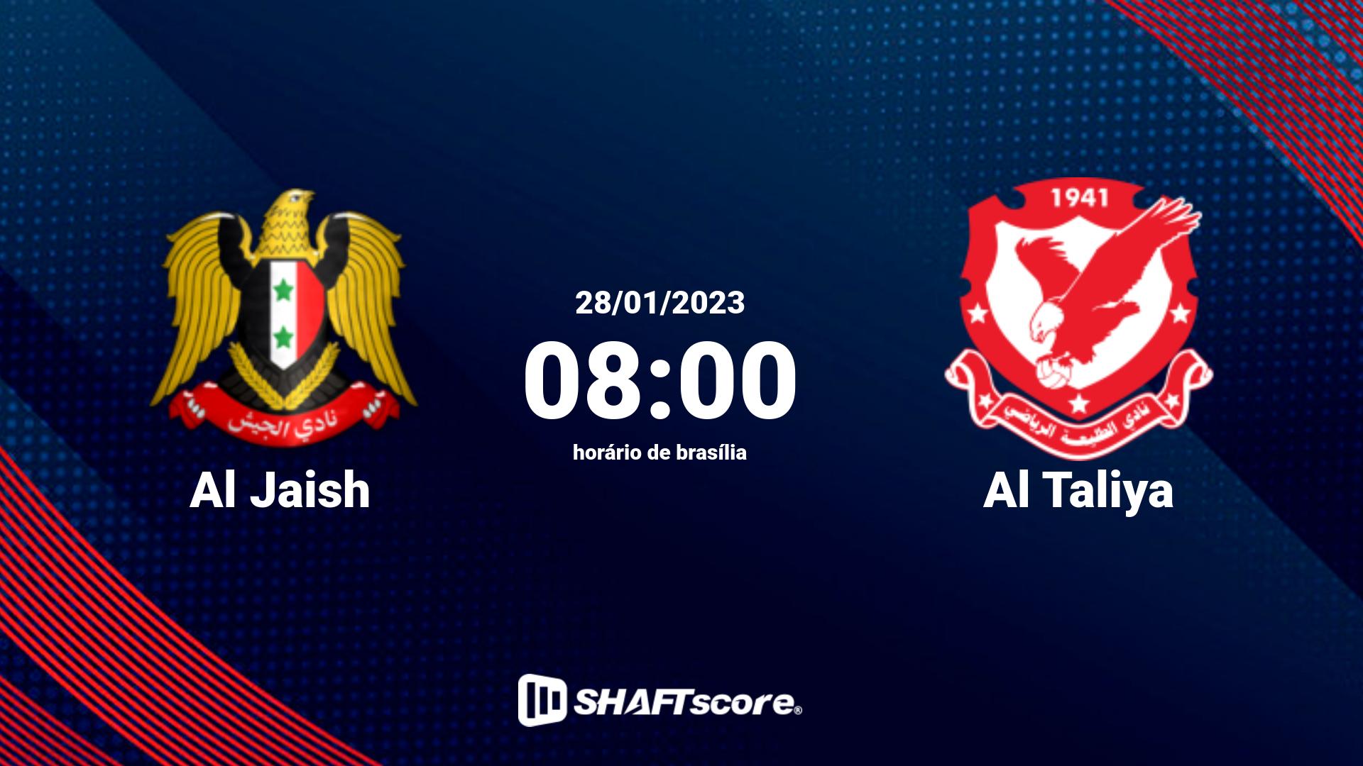 Estatísticas do jogo Al Jaish vs Al Taliya 28.01 08:00