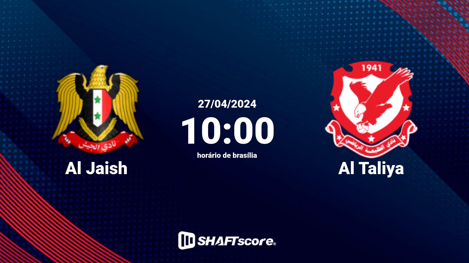 Estatísticas do jogo Al Jaish vs Al Taliya 27.04 10:00