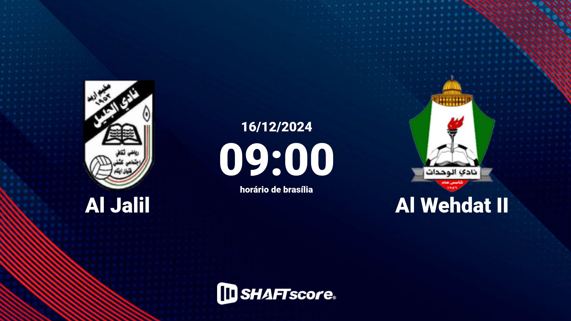 Estatísticas do jogo Al Jalil vs Al Wehdat II 16.12 09:00