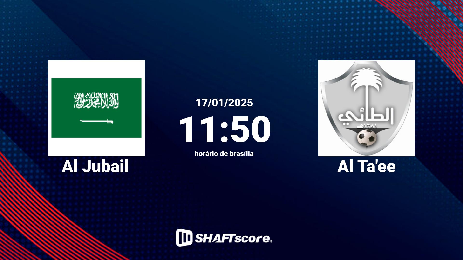 Estatísticas do jogo Al Jubail vs Al Ta'ee 17.01 11:50