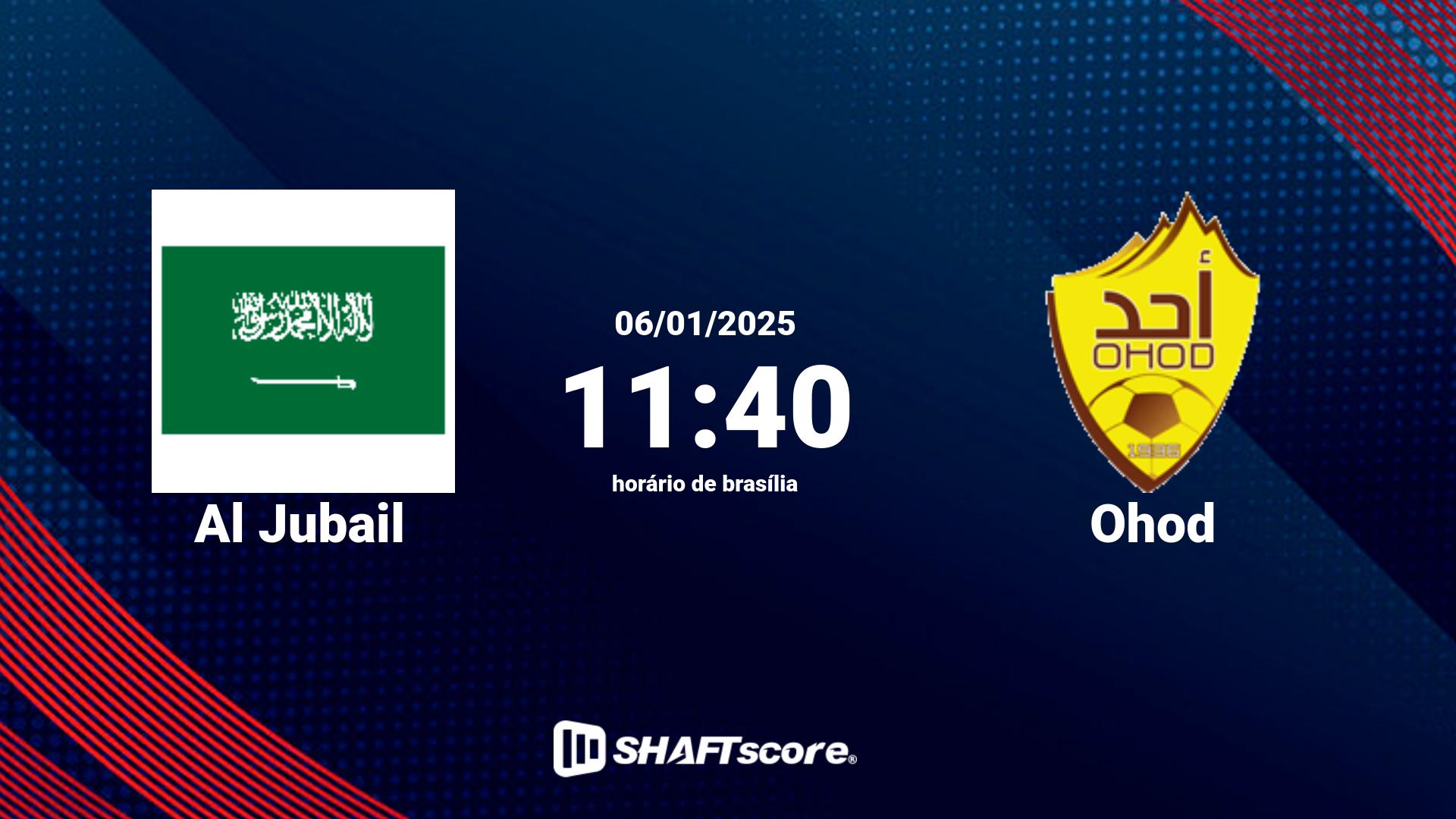 Estatísticas do jogo Al Jubail vs Ohod 06.01 11:40