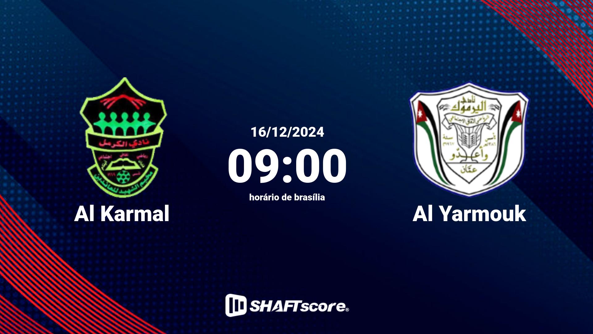 Estatísticas do jogo Al Karmal vs Al Yarmouk 16.12 09:00