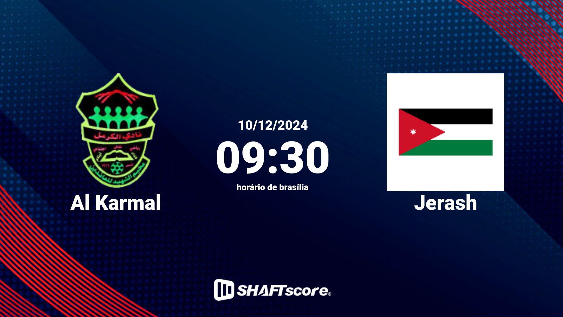 Estatísticas do jogo Al Karmal vs Jerash 10.12 09:30