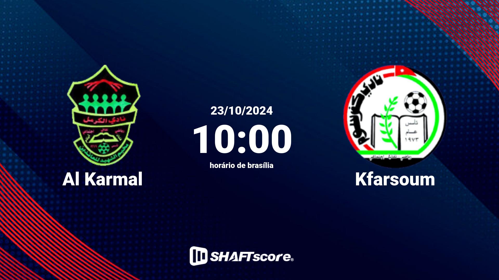 Estatísticas do jogo Al Karmal vs Kfarsoum 23.10 10:00