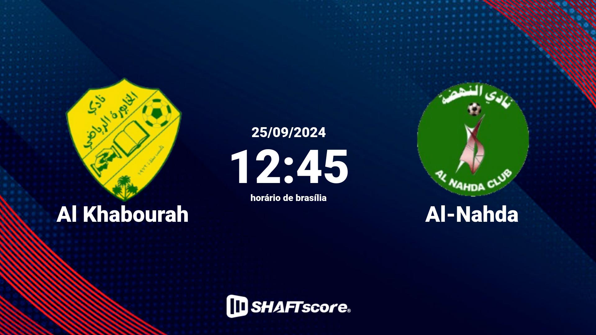 Estatísticas do jogo Al Khabourah vs Al-Nahda 25.09 12:45