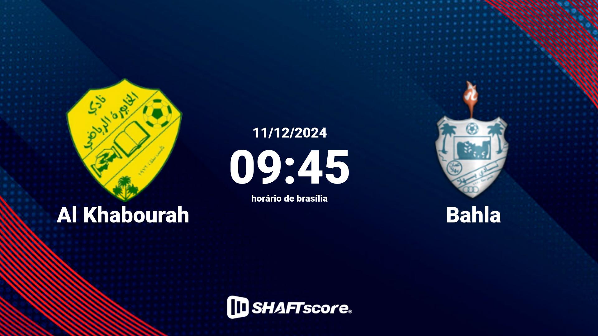 Estatísticas do jogo Al Khabourah vs Bahla 11.12 09:45