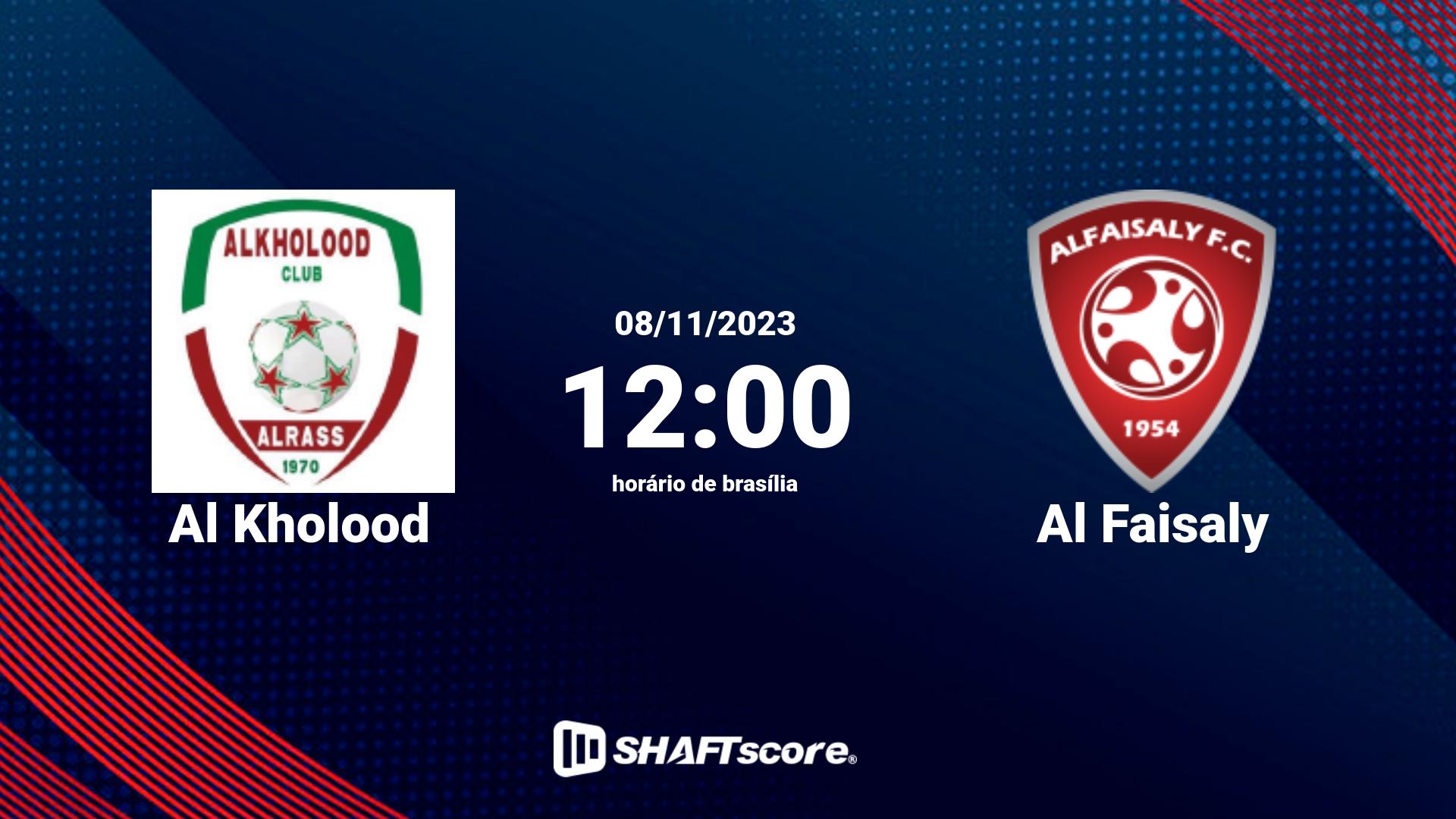 Estatísticas do jogo Al Kholood vs Al Faisaly 08.11 12:00