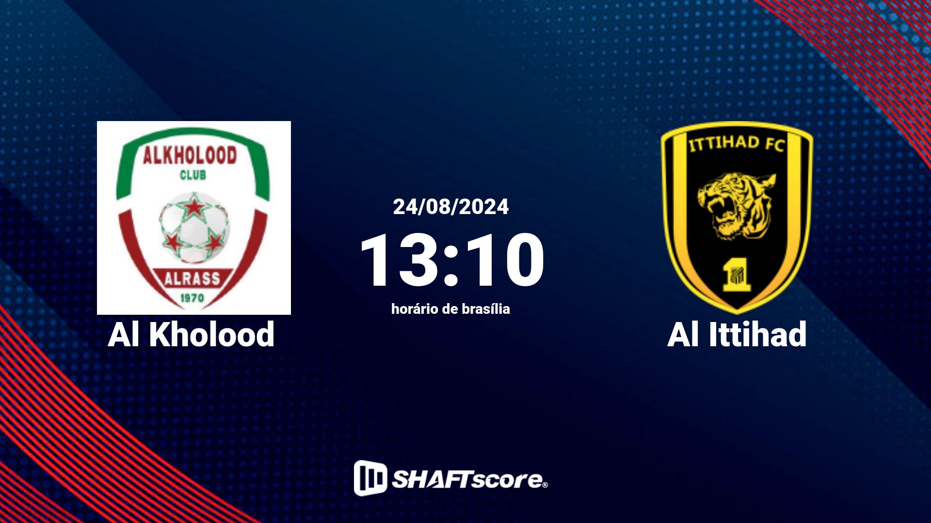 Estatísticas do jogo Al Kholood vs Al Ittihad 24.08 13:10